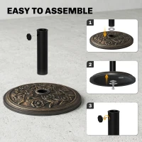 Outsunny 9kg Garden Parasol Base, Round Resin Cast Iron Effect Sun Umbrella Base, Outdoor Umbrella Stand for 38mm or 48mm Outdoor Umbrella Poles, Bronze Tone(m-7)