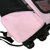 PawHut Sac de transport à roulettes pour chien 2 en 1 trolley chariot sac à dos pour chien chat avec poignée téléscopique, sacs de rangement, aérations, attache de sécurité, 42 x 25 x 55 cm, rose(m-9)