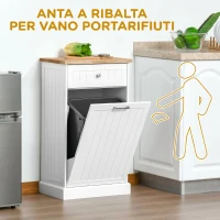 HOMCOM Credenza Cucina, Mobile Cucina con Supporto per Bidoni della Spazzatura da 38 Litri, Cassetto, Bianco(m-4)