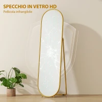 HOMCOM Specchio a Figura Intera da Terra con Supporto Pieghevole, Vetro e Metallo, 50x4x180 cm, Oro(m-5)