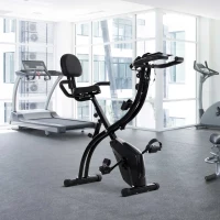 HOMCOM Vélo d'Appartement Pliable 4-en-1 - Ergomètre Magnétique Silencieux avec Cordes de Résistance - Sport Maison et Cardio-training avec Roulettes, Selle Confort et LCD (Max 120kg), Noir(m-10)