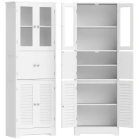 HOMCOM Dulap înalt pentru baie, mobilier de depozitare cu 6 uși dintre care 2 vitrate și 2 tip persiană, raft reglabil, alb(m-1)