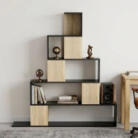 HOMCOM Scaffale Contenitore, Libreria Geometrica a 5 Livelli, per Ufficio, Soggiorno, Camera, Nero e Legno Naturale(m-4)