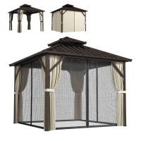 Outsunny 3x3 m Hardtop Gazebo Canopy with UPF50+ Double Galvanised Steel Roof, Aluminium Garden Gazebo Permanent Pavilion, Brown