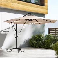 Outsunny Parasol Excéntrico Ø300 cm con Base Cruzada Manivela Funda Protectora y Cuerdas de Viento UPF30+ Caqui(m-3)