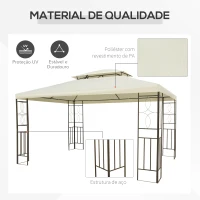 Outsunny Pérgola de Jardim 4x3 m com Telhado Duplo Estrutura de Aço Anti-UV para Exterior Terraço Pátio Branco Creme(m-6)