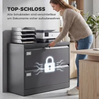 HOMCOM Rollcontainer mit 2 Schubladen abschließbar Aktenschrank mit verstellbarem Hängeregistratur 90 x 40 x 77,4 cm Schwarz(m-6)