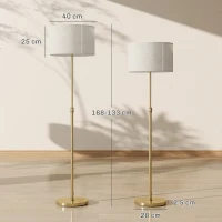 HOMCOM Floor Lamp with Remote, Height Adjustable Standing Lamp with Linen Shade, Dimmable with 3000K-6000K Adjustable Colour Temperatures, Foot Switch for Living Room Bedroom Office, Gold Tone(m-3)