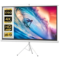 HOMCOM Telo Proiettore Pieghevole da 100" Formato 16:9 con Treppiede Regolabile, 235.8x8x136 cm, Bianco(m-10)