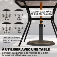 Outsunny Pied de parasol rond 9 kg support parasol résine motif roses pour terrasse piscine Ø 45,5 x 31 cm bronze(m-4)
