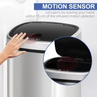 HOMCOM Stainless Steel Kitchen Sensor Dustbin Automatic Touchless Rubbish Garbage Waste Bin 58L Silver(m-5)