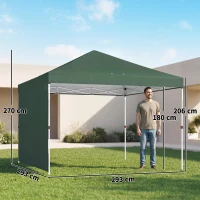 Outsunny Carpa Plegable Pop-up 3x3 m con Pared Lateral UPF50+ Altura Ajustable Empuje Central Bolsa de Transporte Verde(m-3)