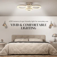 HOMCOM LED Ceiling Light, Modern Dimmable 4 Rings Ceiling Lamp with Wall Switch, 40W 4350lm Flush Mount Ceiling Light with 3500K/4500K/6000K Colour Temperatures for Living Room, Bedroom, Silver Tone(m-5)