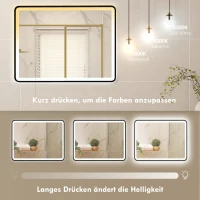 HOMCOM LED-Badezimmerspiegel Anti-Beschlag Dimmbare Schminkspiegel mit Beleuchtung 80 x 60 cm Schwarzer Rahmen(m-4)