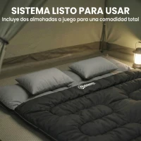 Outsunny Saco de Dormir Doble para Adultos Tamaño Queen para 2 Personas con 2 Almohadas y Bolsa Transporte Negro(m-7)