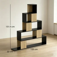 HOMCOM Scaffale Contenitore, Libreria Geometrica a 5 Livelli, per Ufficio, Soggiorno, Camera, Nero e Legno Naturale(m-3)
