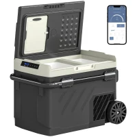 Outsunny 40L Compressor Car Fridge Freezer, Dual Zone Camping Refrigerator with App Control, Telescopic Handle, -20℃-20℃(m-10)