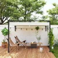Outsunny Pergola Gazebo 3x2 m con Tettuccio Retrattile e Fori di Drenaggio in Acciaio e Poliestere, Crema(m-8)