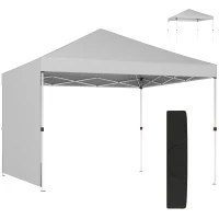 Outsunny Carpa Plegable Pop-up 3x3 m con Pared Lateral UPF50+ Altura Ajustable Empuje Central Bolsa de Transporte Blanco(m-10)
