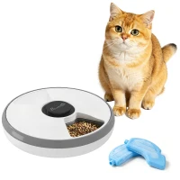 PawHut Automatic Cat Feeder Programmable Timer for Dry Wet Food Cat Food Dispenser with Ice Pack for 6 Meals(m-10)