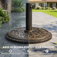Outsunny Base per Ombrellone 9kg in Resina con Finiture in Bronzo Φ45.5 x 31.5cm Nero(m-5)