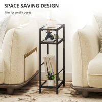 HOMCOM 3-Tier Side Table, Narrow End Table with Storage Shelf and Tempered Glass Tabletop for Small Spaces, Black(m-5)