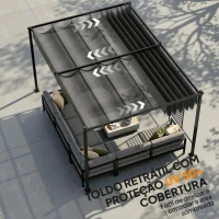 Outsunny Pérgola de Jardim 4x3 m com Teto Retrátil e 2 Painéis de Privacidade UPF50+ Pérgola para Exterior Cinzento(m-5)