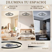 HOMCOM Ventilador de Techo con Luz LED 6 Velocidades Motor Reversible y Control Remoto Potencia 45W Ø50x13,5 cm Negro(m-5)
