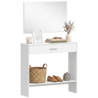 HOMCOM Consola de Entrada com Espelho, Gaveta e Prateleira para Hall, 91,5x27,9x85,5 cm, Branco(m-10)