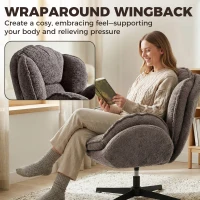 HOMCOM Modern Wingback Accent Chair, Velvet Armchair with Four-Star Base, S-Springs, Swivel, Grey(m-4)