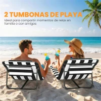 Outsunny Conjunto de 2 Esterillas de Playa Plegable con Respaldo Ajustable Reposacabezas Acolchado 150x50x2 cm Gris y Blanco(m-4)