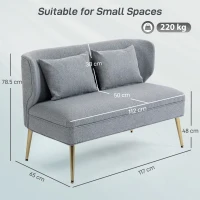 HOMCOM 2 Seater Sofa, Linen-look Fabric Small Sofa with Wing Back, Thick Seat, Metal Legs, Light Grey(m-3)