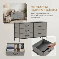 HOMCOM Cómoda com 5 Gavetas de Tecido com Estrutura de Aço Para Sala Escritório Preto e Cinzento Escuro(m-7)