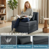HOMCOM 2-in-1 Schlafsessel Klappbares Sofa-Bett mit Leinenstruktur, Gepolstertes Gästebett Klappstuhl, Dunkelgrau(m-5)