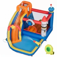 Outsunny Gioco Gonfiabile per Bambini 3-8 Anni a tema Spazio con Borsa, 11 Paletti e Toppe Inclusi, 340x270x227 cm(m-1)
