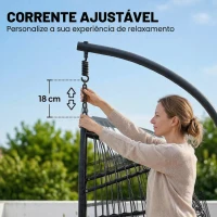 Outsunny Cadeira Suspensa com Suporte Cesto Dobrável de Vime Almofada Grossa e Altura Ajustável 101x105x196 cm Cinza Claro(m-7)