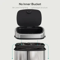 HOMCOM Stainless Steel Kitchen Sensor Dustbin Automatic Touchless Rubbish Garbage Waste Bin 48L Silver(m-6)