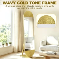 HOMCOM 50 x 161 cm Wavy Full Length Mirror, Free Standing Mirror with Metal Frame and Solid Base, Gold Tone(m-5)