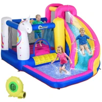 Outsunny Castillo Inflable Infantil en Forma de Unicornio con Tobogán Piscina Cama de Salto Inflador 360x305x210 cm Multicolor(m-10)