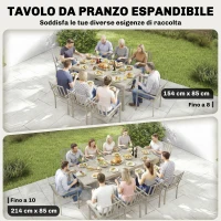 Outsunny Tavolo da Giardino Allungabile per 8-10 Persone, in Alluminio e Acciaio, 154/214x85x75 cm, Grigio Chiaro(m-4)