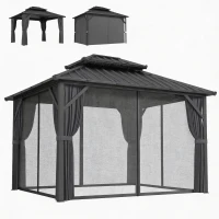 Outsunny Gazebo 3 x 3,6 m à Toit Rigide avec Toit Double en Acier Galvanisé, Structure en Aluminium, Gris Foncé(m-11)