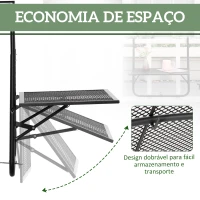 Outsunny Mesa Suspensa para Varanda Dobrável de Metal com Altura Ajustável em 4 Níveis Carga 10 kg 60x60x57-72 cm Preto(m-5)