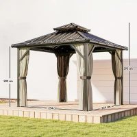 Outsunny 3x3 m Hardtop Gazebo Canopy with UPF50+ Double Galvanised Steel Roof, Aluminium Garden Gazebo Permanent Pavilion, Brown(m-3)