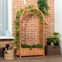 Outsunny Jardinière rectangulaire sur pied avec treillis et arche - 83 x 36 x 152 cm - fond à lattes - bois sapin pré-huilé(m-10)
