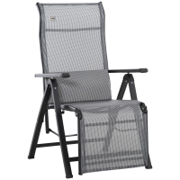 Outsunny Silla Reclinable Plegable de Jardín con Respaldo Ajustable en 9 Posiciones y Cojín Lumbar 70x65x111 cm Gris