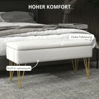 HOMCOM Banco Pie de Cama Tapizado en Lino Sintético con Patas de Acero y Asiento Acolchado Crema(m-4)