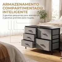 HOMCOM Cómoda com 5 Gavetas de Tecido com Estrutura de Aço Para Sala Escritório Preto e Cinzento Escuro(m-4)