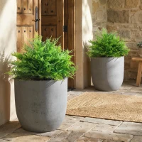 HOMCOM Künstliche Boston-Farn-Büsche UV-beständig, Kunstpflanzen mit Stäben, Set aus 2, 60 cm für Garten, Veranda(m-6)