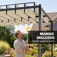 Outsunny Pérgola de Jardín 3x4 m con Protección UPF 50+ Gazebo con Techo Ajustable Estructura de Metal para Exterior Crema(m-7)