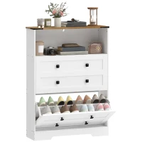 HOMCOM Shoe Cabinet with 2 Flip Drawers, Narrow Shoe Storage Cabinet, White(m-10)
